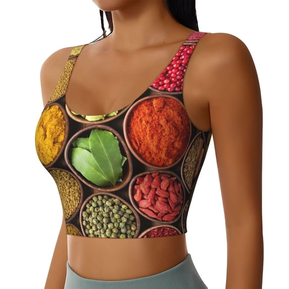 Lsque Spices And Herbs Printed Women'S Sports Bra, Compression, Moisture Wicking, High-Impact Sports Bra For Women,Supportive sports bra-