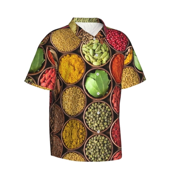 Lsque Spices And Herbs pattern Hawaiian Shirt for Men, Unisex Summer Beach Casual Short Sleeve Button Down Shirts-Medium