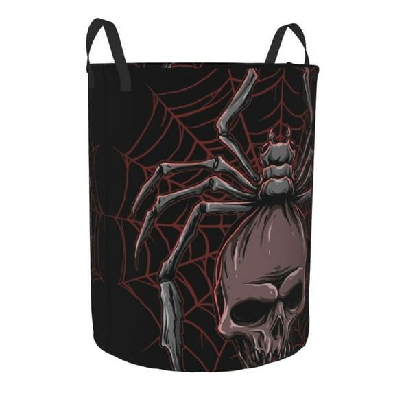 Lsque Spider with Skull pattern Laundry Hamper Basket, Tall Woven Rope Hamper Basket for Clothes, Lightweight Storage Basket, Collapsible Waterproof-Small