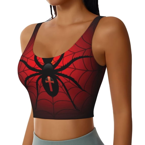 Lsque Spider on the Web Printed Women'S Sports Bra, Compression, Moisture Wicking, High-Impact Sports Bra For Women,Supportive sports bra-Small