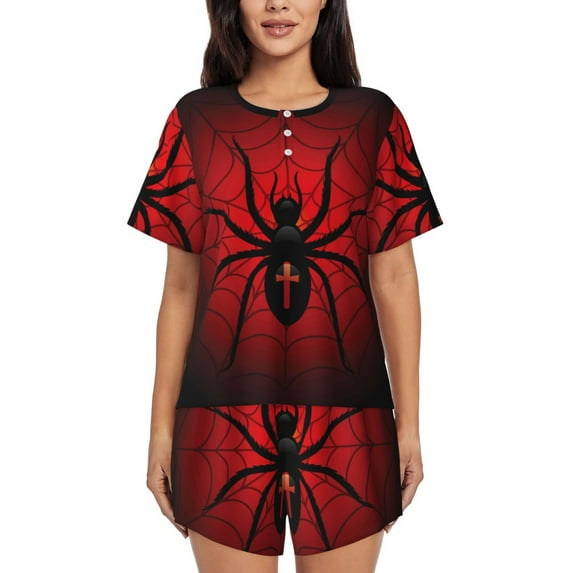 Lsque Spider on the Web Women's Short-Sleeved Pajama Set - 2 Piece Soft and Lightweight Sleepwear Set-XX-Large