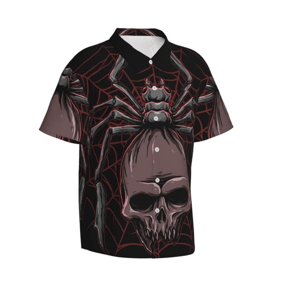 Lsque Spider with Skull pattern Hawaiian Shirt for Men, Unisex Summer Beach Casual Short Sleeve Button Down Shirts-Small