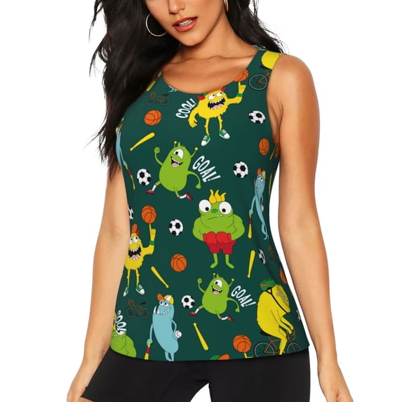 Lsque Sport Monster Printed Workout Tank Tops for Women, Athletic Sports Tank Tops, Compression Sleeveless Dry Fit Shirts,Sleeveless Yoga Shirt-