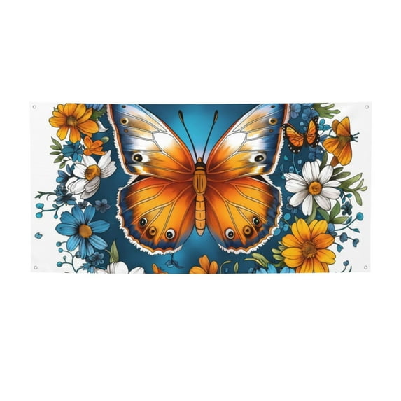 Lsque Spring Butterfly Flowers Pattern Party Banner, Festive Banner , Holiday Celebrations and Events for Carnival Birthday Party Festival Decorations-Small