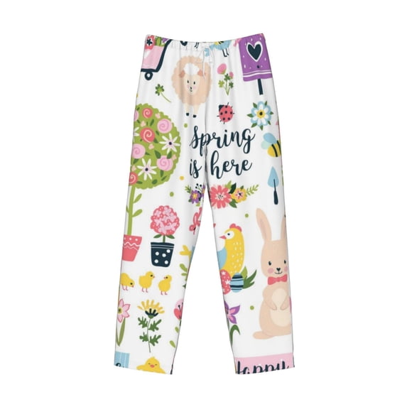 Lsque Spring Flowers Birds Print Men's Pajama Pants, Lounge Pant - Comfortable Home Wear,Elastic Waistband, Stylish Design-X-Large