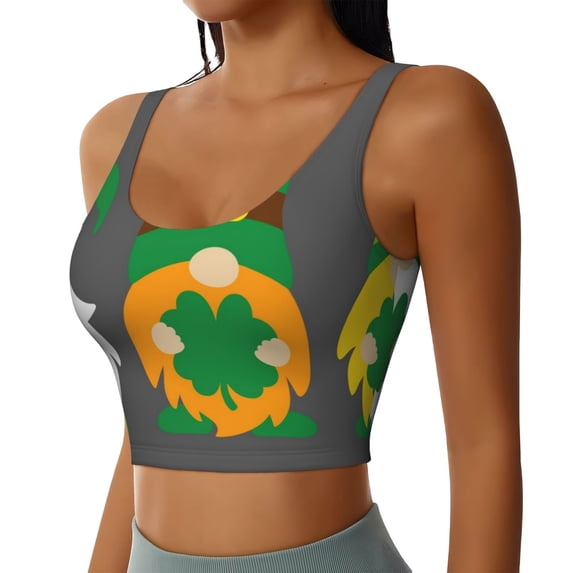 Lsque Spring St Patrick’S Day Irish Gnomes Printed Women'S Sports Bra, Compression, Moisture Wicking, High-Impact Sports Bra For Women,Supportive sports bra-Small