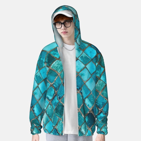 Lsque Square Glass Mosaic UPF 50+ Lightweight Sun Protection Men's Women's Long Sleeve Shirt, Hoodie Performance -Small