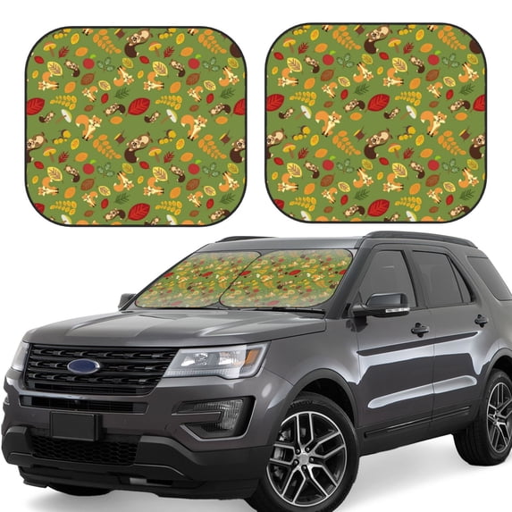 Lsque Squirrel And Fox In The Forest 2 PCS Windshield Sun Shade | CarFoldable Window Covers | Car Accessories Reflect UV for Universal Cars SUV Truck | Large