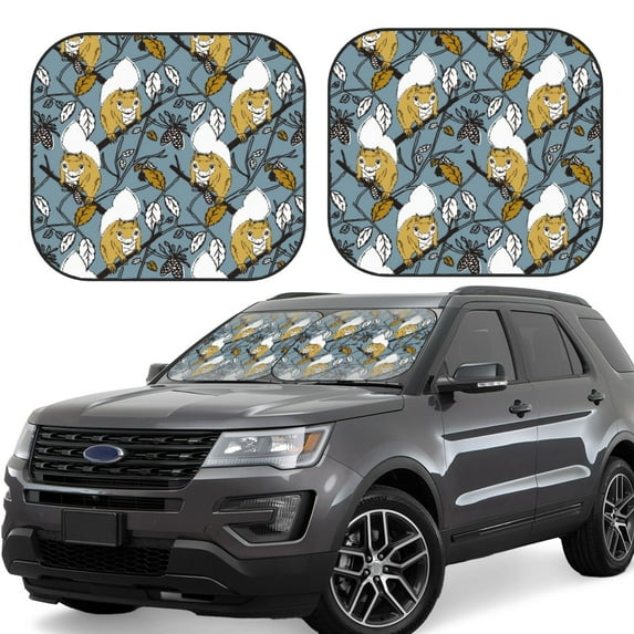 Lsque Squirrel And Leaves 2 PCS Windshield Sun Shade | CarFoldable Window Covers | Car Accessories Reflect UV for Universal Cars SUV Truck | Small