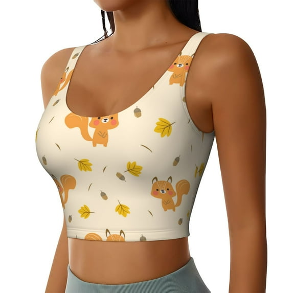 Lsque Squirrel And Leaves Printed Women'S Sports Bra, Compression, Moisture Wicking, High-Impact Sports Bra For Women,Supportive sports bra-Large