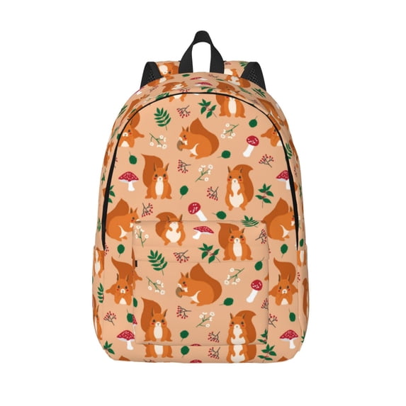 Lsque Squirrel And Mushroom Pattern Canvas Daypack, Durable Backpack, High-quality Versatile Backpack,Vintage Compact Backpack-Medium
