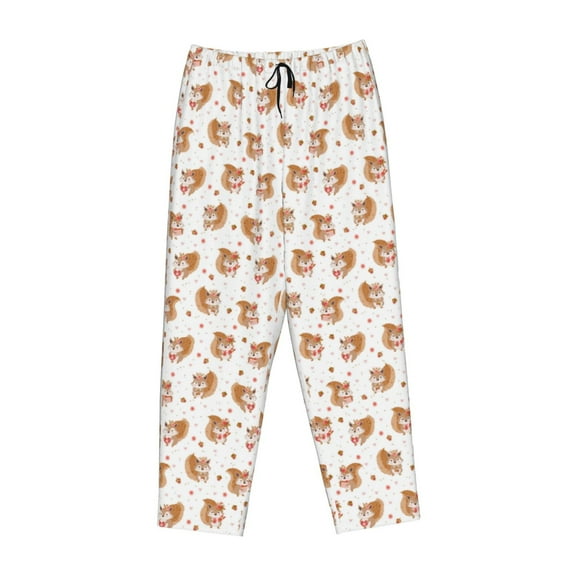 Lsque Squirrel And Rose Print Women's Pajama Pants, Lounge Pant - Comfortable Home Wear,Elastic Waistband, Stylish Design-Medium