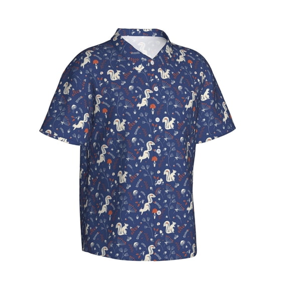 Lsque Squirrel Flower pattern Hawaiian Shirt for Men, Unisex Summer Beach Casual Short Sleeve Button Down Shirts-XX-Large
