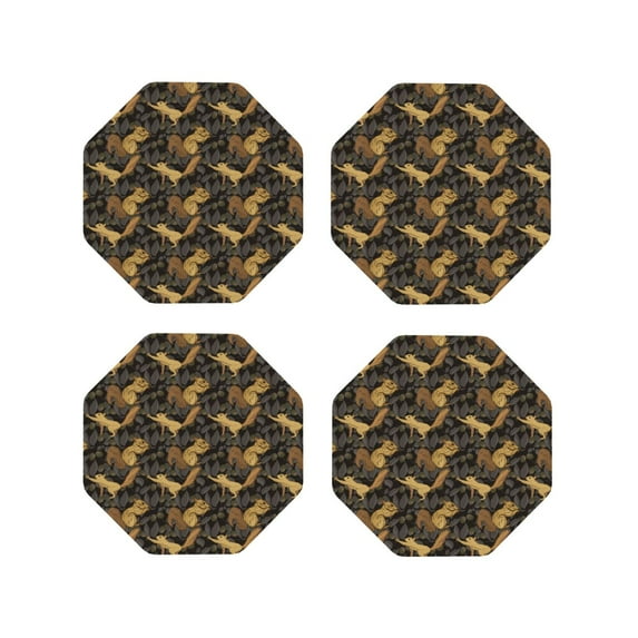 Lsque Squirrel Gathering Nuts Pattern 4" Drink Coasters Set of 4, PVC Leather Absorbent Coasters, Table Coaster Set Decorative Coffee Cup Coasters Housewarming Gift -Octagon