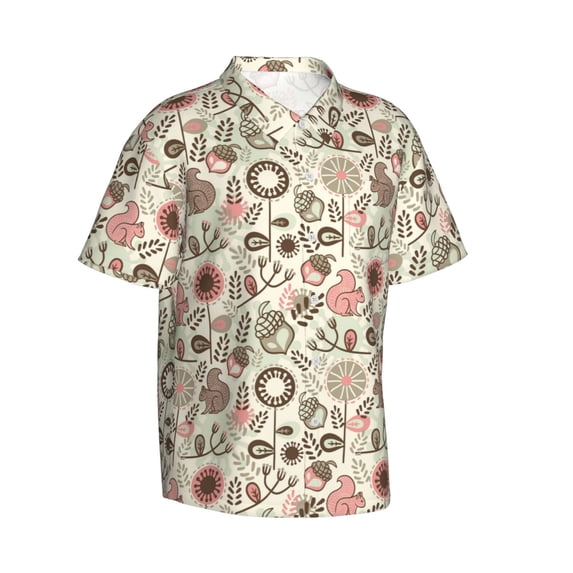 Lsque Squirrel In The Forest pattern Hawaiian Shirt for Men, Unisex Summer Beach Casual Short Sleeve Button Down Shirts-3X-Large