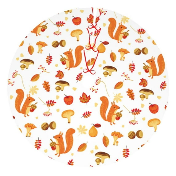 Lsque Squirrel InThe Forest3 Print Christmas Tree Skirt, Tree Skirt with Ties or Velcro, Perfect for Holiday Decorations, Halloween, and New Year-36"