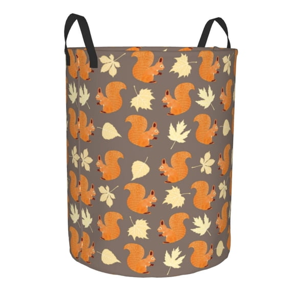 Lsque Squirrel And Maple Leaves pattern Laundry Hamper Basket, Tall Woven Rope Hamper Basket for Clothes, Lightweight Storage Basket, Collapsible Waterproof-