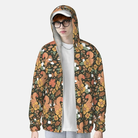 Lsque Squirrel Mushroom Yellow Flower UPF 50+ Lightweight Sun Protection Men's Women's Long Sleeve Shirt, Hoodie Performance -Large