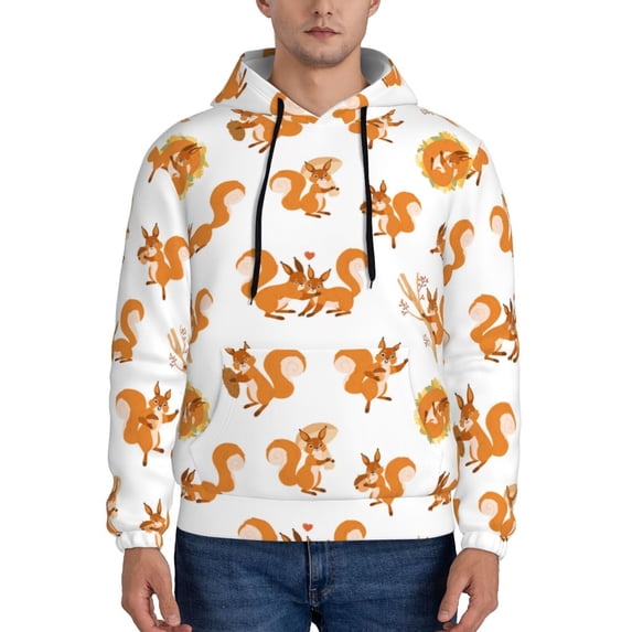Lsque Squirrel Playing Pattern Casual Men's Hoodie,Hooded Sweatshirt with Kangaroo Pocket,Pullover Hoodie-XX-Large