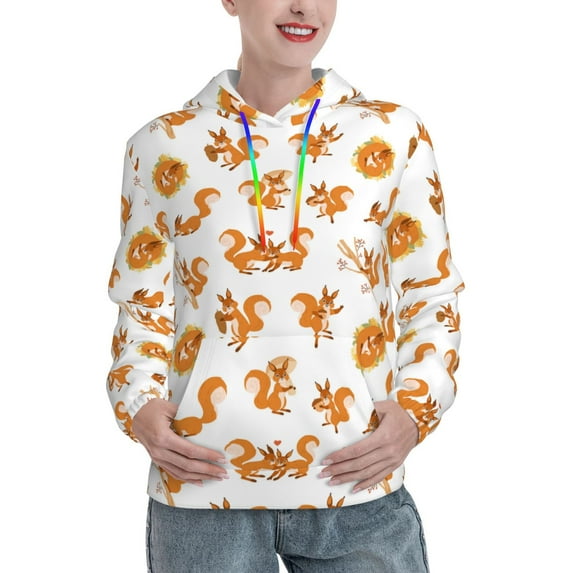Lsque Squirrel Playing Pattern Casual Women's Hoodie,Hooded Sweatshirt with Kangaroo Pocket,Pullover Hoodie with Eye-catching Drawstrings-Medium