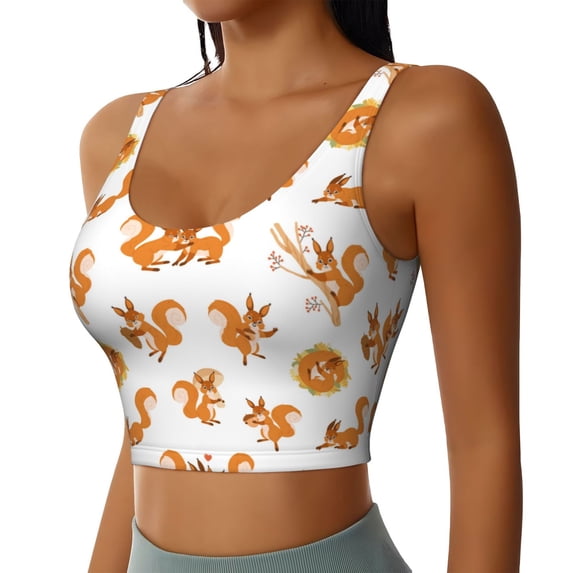 Lsque Squirrel Playing Printed Women'S Sports Bra, Compression, Moisture Wicking, High-Impact Sports Bra For Women,Supportive sports bra-Large