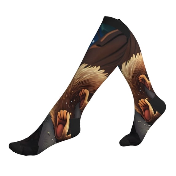 Lsque Squirrel Sleeping In Tree Pattern Sport Compression Socks for Men & Women 15-20 mmHg Knee High Nurse Pregnant Running Medical and Travel Athletic