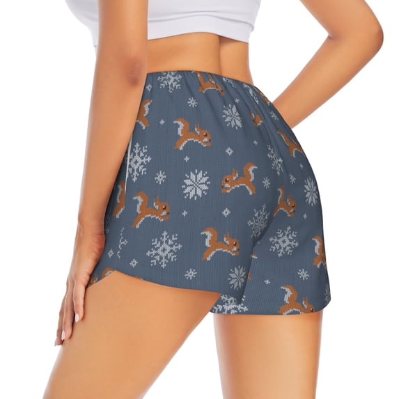 Lsque Squirrel And Snowflakes Printed Women's Running Shorts with Liner Pockets,Elastic Quick Dry Workout Athletic Gym Yoga Shorts,Womens High Waist Shorts-Medium