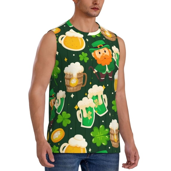 Lsque St Patrick's Day10 Print Men's Cotton Blend Sleeveless Muscle Shirts (S-3XL)- Moisture Wicking, Odor Protection, UPF 30+,Large