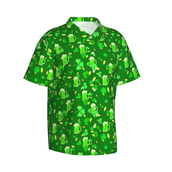 Lsque St Patrick's Day2 pattern Hawaiian Shirt for Men, Unisex Summer Beach Casual Short Sleeve Button Down Shirts-3X-Large