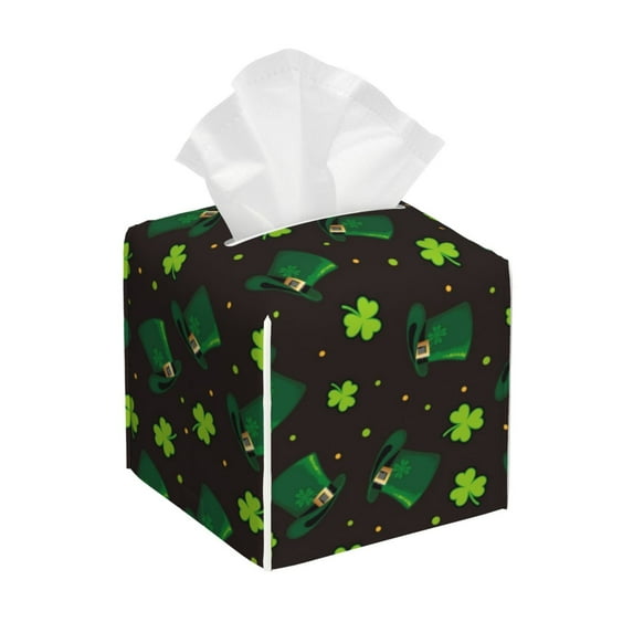 Lsque St. Patrick's Day8 Printed Tissue Box Cover Holder, Facial Paper Organizer Dispenser,Square with Bottom Belt, PVC Leather Decorative Organizer