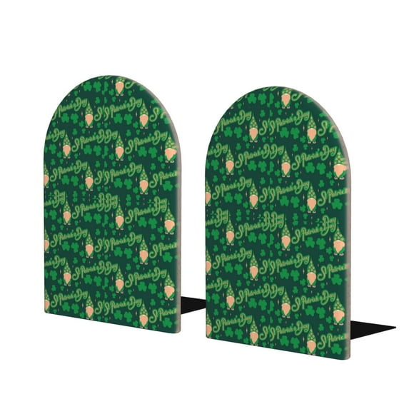 Lsque St Patrick's Day9 Printed Wood Bookends,Non-Skid Bookend for Shelves,Heavy Duty Support Bookends,Non-Slip Foam Pads for Office, Home, and Library,1 Pair