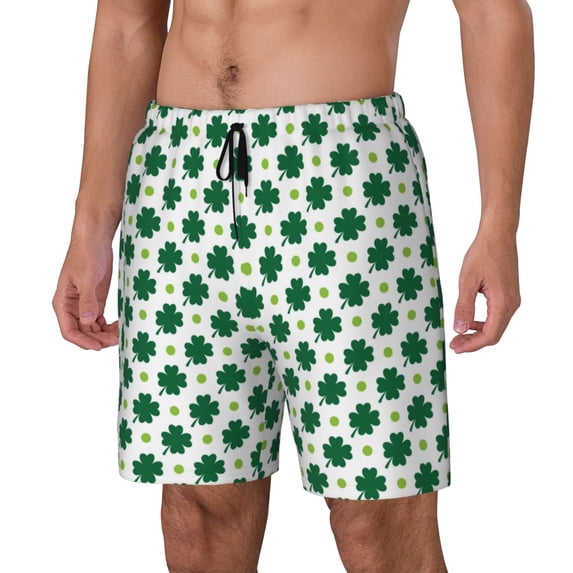 Lsque St. Patrick’s day Pattern Swim Trunks- Bathing Suit Compression Liner - Beach Swim Shorts Swimwear - (S-3XL) - Stretch Quick Dry-Large