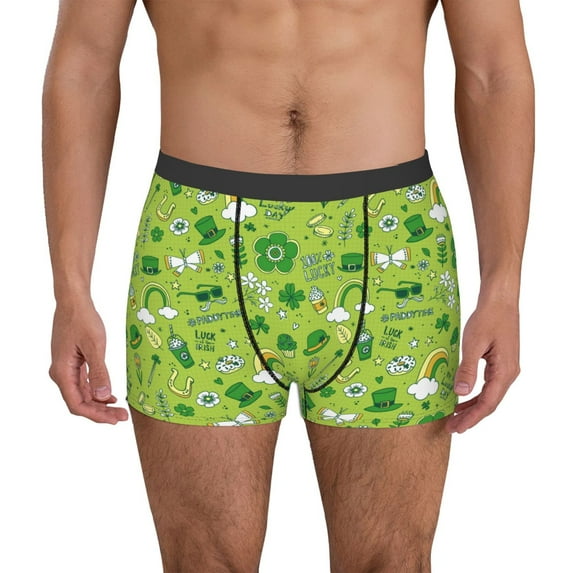 Lsque St. Patrick's day1 Pattern Men’s Total Support Pouch Boxer Briefs, X-Temp Cooling, Moisture-Wicking Underwear, Regular, Long-leg and Trunk-Medium
