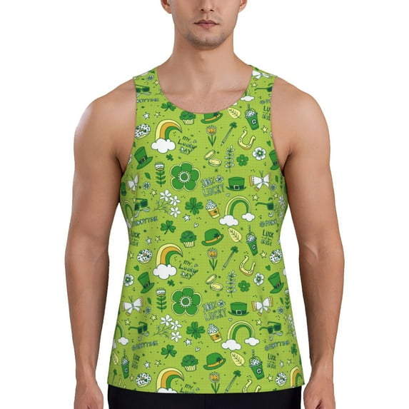 Lsque St. Patrick's day1 Pattern Mens Tank Tops Muscle Athletic Quick Dry Sleeveless Workout Fitness T Shirts Beach Tank Top, Loose-fit Sleeveless Shirt for Men-X-Large