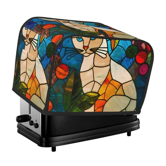 Lsque Stained Glass Cat Art Print 2 Slice Toaster Cover , Kitchen Appliance Dustproof Protector , Toaster Protector Dustproof Kitchen Appliance Cover