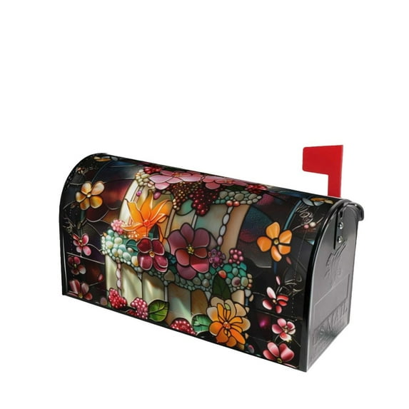 Lsque Stained Glass Floral Cake Mailbox Cover Standard Size ,Magnetic Mailbox Covers Post Wraps Letter Box Cover -21x18 in