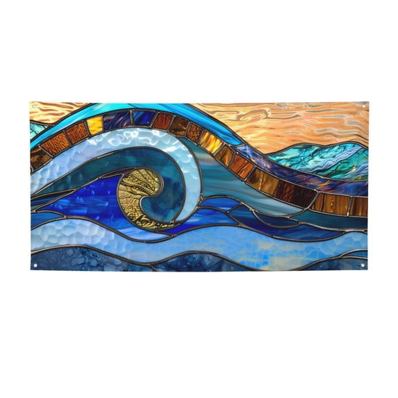 Lsque Stained Glass Ocean Wave Pattern Party Banner, Festive Banner , Holiday Celebrations and Events for Carnival Birthday Party Festival Decorations-Small