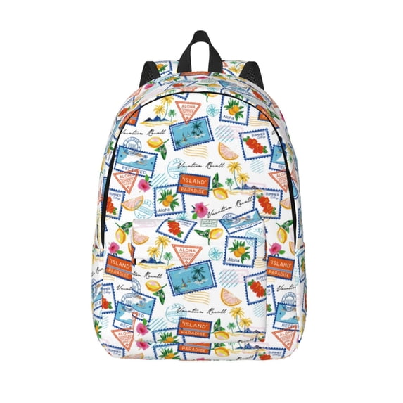 Lsque Stamp Pattern Canvas Daypack, Durable Backpack, High-quality Versatile Backpack,Vintage Compact Backpack-Small