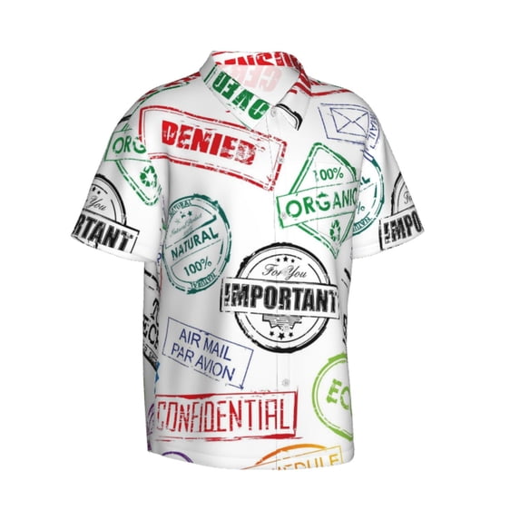 Lsque Stamp Set Collection pattern Hawaiian Shirt for Men, Unisex Summer Beach Casual Short Sleeve Button Down Shirts-3X-Large