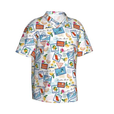Lsque Stamp pattern Hawaiian Shirt for Men, Unisex Summer Beach Casual Short Sleeve Button Down Shirts-XX-Large