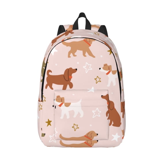 Lsque Star Cute Dog Pattern Canvas Daypack, Durable Backpack, High-quality Versatile Backpack,Vintage Compact Backpack-Medium