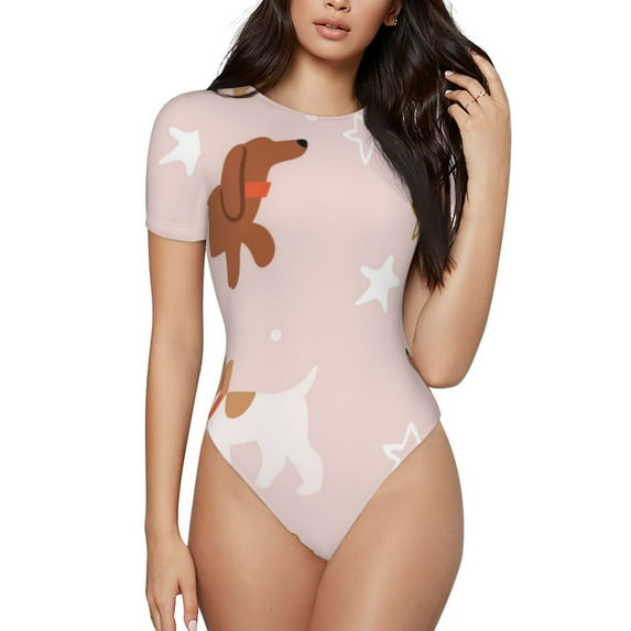 Lsque Star Cute Dog Women's Crew Neck Short Sleeve Bodysuit Basic T Shirts Tops Onesie Adult Cute Pajama-XX-Large