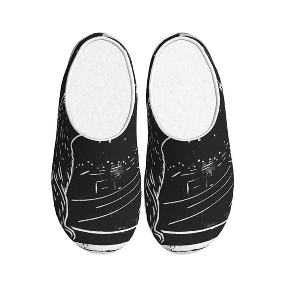 Lsque Star Gazing Cat Illustration Pattern Womens Comfort Cotton on Scuff With Memory Foam and Anti-skid Sole Slipper-44/45