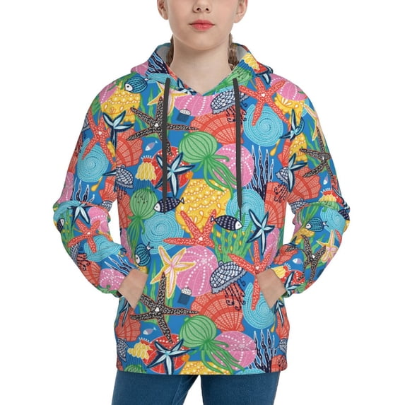 Lsque Starfish And Algae Patten Youth Hoodie Sweatshirt Pullover with Kangaroo Pocket Boys and Girls Hoodie Warm Hoodie for Kids-