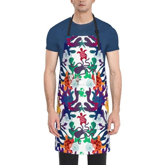 Lsque Starfish And Turtle Waterproof Apron Chef Aprons for Men Heavy Duty Chemical Work Apron Extra Long Grilling Aprons with Adjustable Bib Apron
