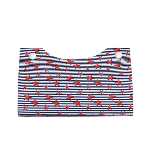 Lsque Starfish Navy Blue Stripe Printed Long Tissue Box Cover Holder, Facial Paper Organizer Dispenser,Triangle with Bottom Belt, PVC Leather Decorative Organizer
