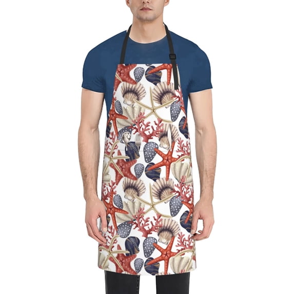 Lsque Starfish Shell Waterproof Apron Chef Aprons for Men Heavy Duty Chemical Work Apron Extra Long Grilling Aprons with Adjustable Bib Apron