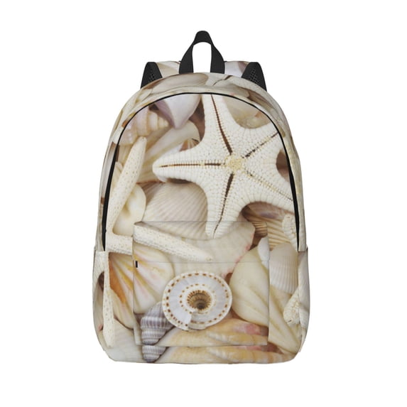 Lsque Starfishes On Seashells Pattern Canvas Daypack, Durable Backpack, High-quality Versatile Backpack,Vintage Compact Backpack-Medium
