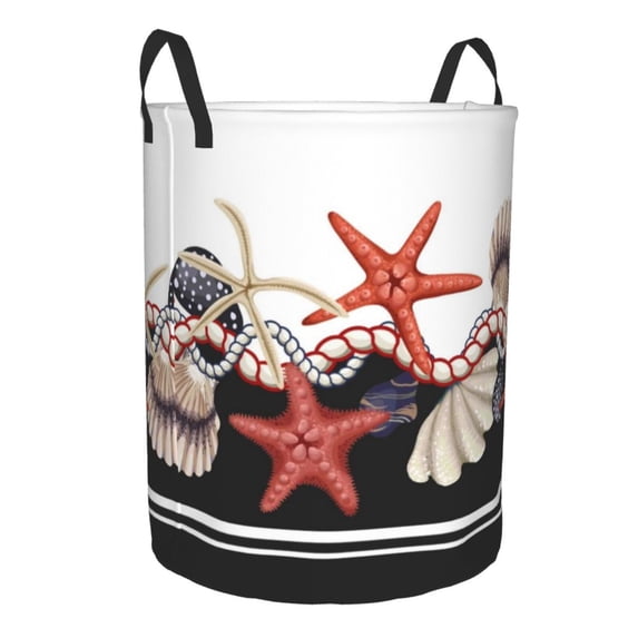 Lsque Starfishes Shells pattern Laundry Hamper Basket, Tall Woven Rope Hamper Basket for Clothes, Lightweight Storage Basket, Collapsible Waterproof-Medium