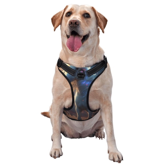 Lsque Starry Light White Horse Dog Harness, No-Pull Pet Harness with 2 Leash Clips, Adjustable Soft Padded Dog Vest with Easy Control Handle for Large Dogs-